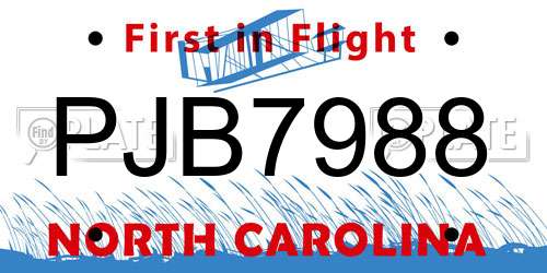 PJB7988 North Carolina License Plate