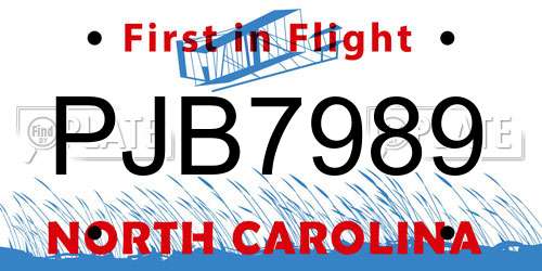 PJB7989 North Carolina License Plate