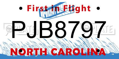 PJB8797 North Carolina License Plate