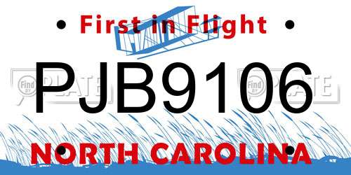 PJB9106 North Carolina License Plate