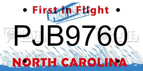 PJB9760 North Carolina License Plate