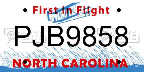 PJB9858 North Carolina License Plate