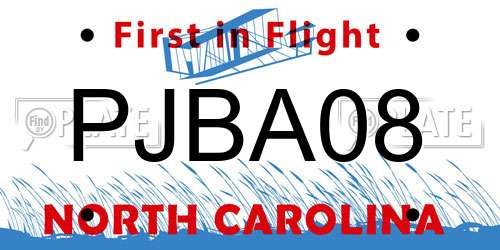 PJBA08 North Carolina License Plate