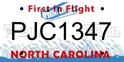 PJC1347 North Carolina License Plate