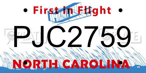 PJC2759 North Carolina License Plate