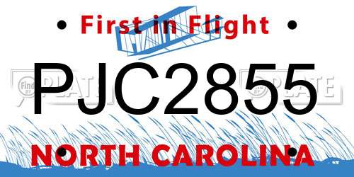 PJC2855 North Carolina License Plate
