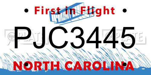 PJC3445 North Carolina License Plate