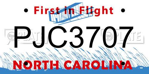 PJC3707 North Carolina License Plate