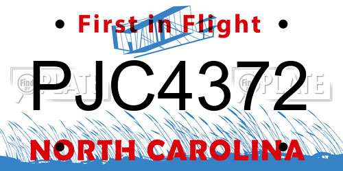 PJC4372 North Carolina License Plate