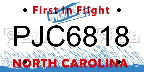 PJC6818 North Carolina License Plate
