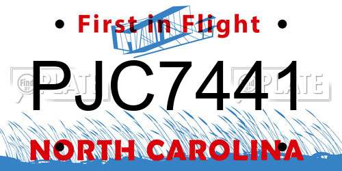PJC7441 North Carolina License Plate