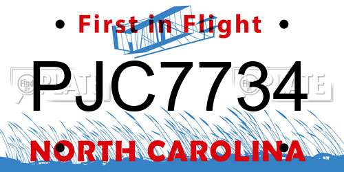 PJC7734 North Carolina License Plate