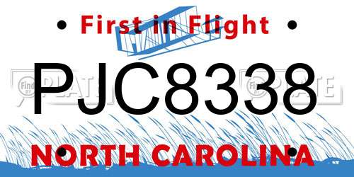 PJC8338 North Carolina License Plate