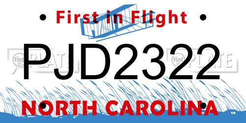 PJD2322 North Carolina License Plate