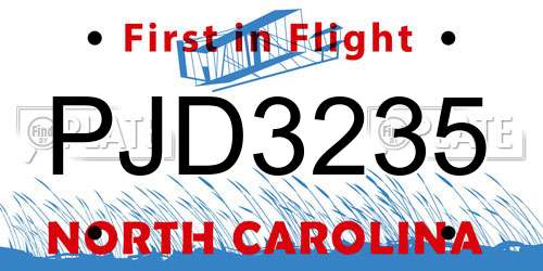 PJD3235 North Carolina License Plate