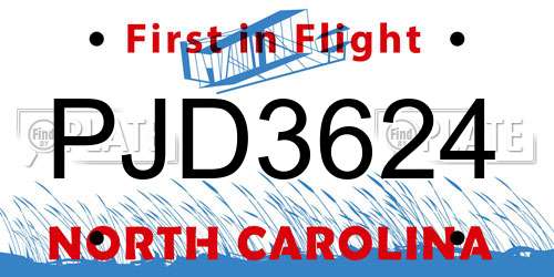 PJD3624 North Carolina License Plate