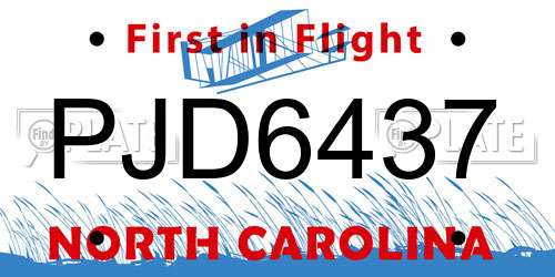 PJD6437 North Carolina License Plate