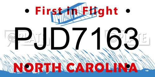 PJD7163 North Carolina License Plate