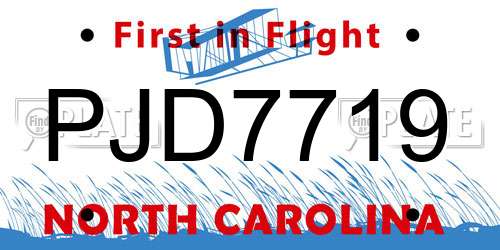 PJD7719 North Carolina License Plate