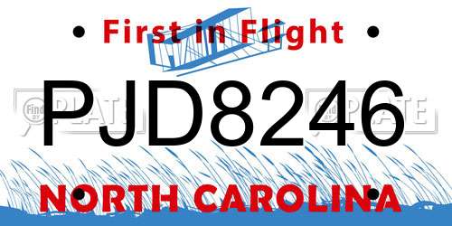 PJD8246 North Carolina License Plate