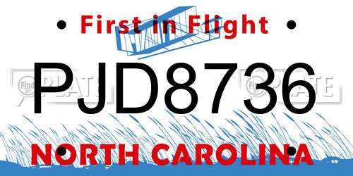 PJD8736 North Carolina License Plate