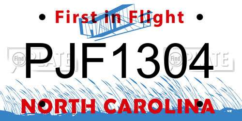 PJF1304 North Carolina License Plate