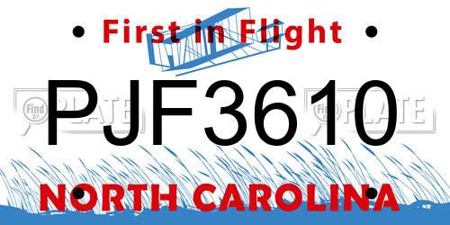 PJF3610 North Carolina License Plate