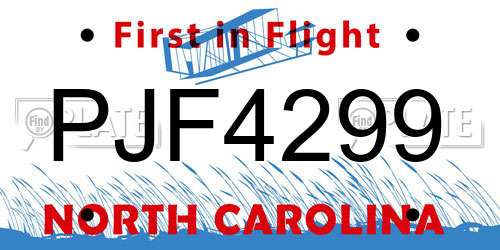 PJF4299 North Carolina License Plate
