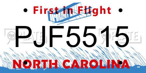 PJF5515 North Carolina License Plate