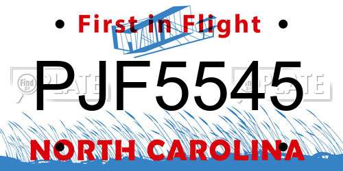 PJF5545 North Carolina License Plate