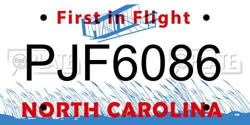 PJF6086 North Carolina License Plate