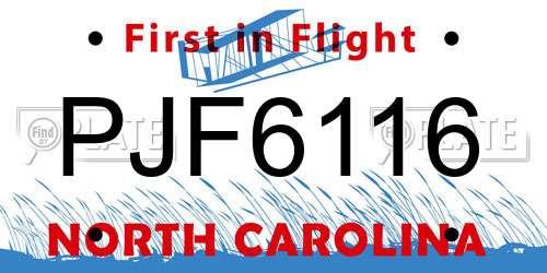 PJF6116 North Carolina License Plate
