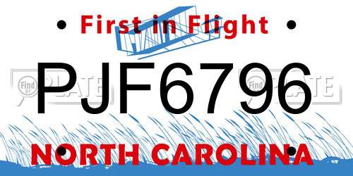 PJF6796 North Carolina License Plate