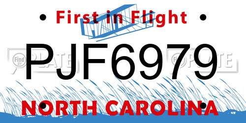 PJF6979 North Carolina License Plate