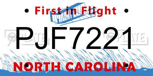 PJF7221 North Carolina License Plate