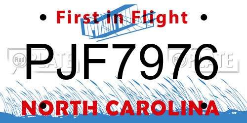 PJF7976 North Carolina License Plate