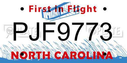 PJF9773 North Carolina License Plate