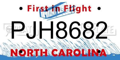 PJH8682 North Carolina License Plate