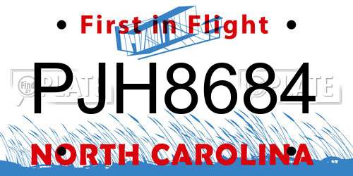 PJH8684 North Carolina License Plate