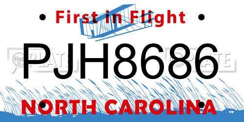 PJH8686 North Carolina License Plate