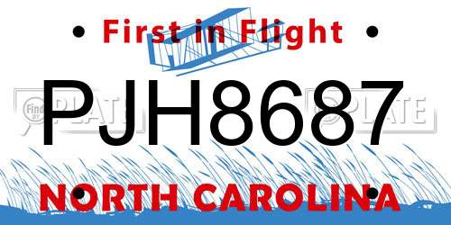 PJH8687 North Carolina License Plate