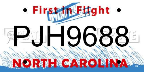 PJH9688 North Carolina License Plate