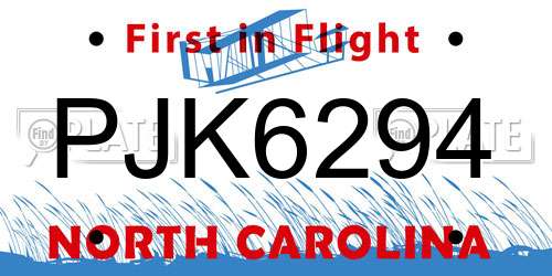 PJK6294 North Carolina License Plate