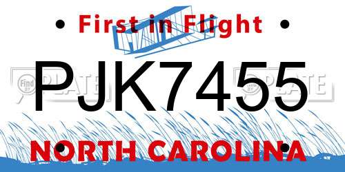 PJK7455 North Carolina License Plate