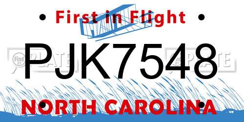 PJK7548 North Carolina License Plate