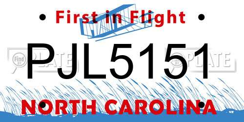 PJL5151 North Carolina License Plate