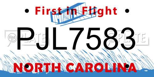 PJL7583 North Carolina License Plate