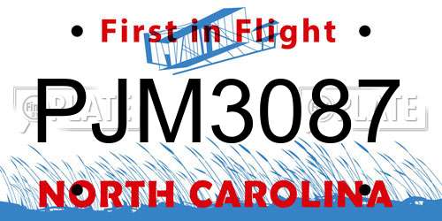 PJM3087 North Carolina License Plate