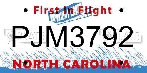 PJM3792 North Carolina License Plate