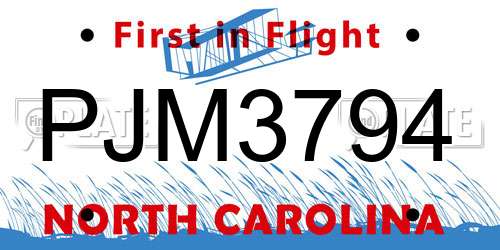 PJM3794 North Carolina License Plate